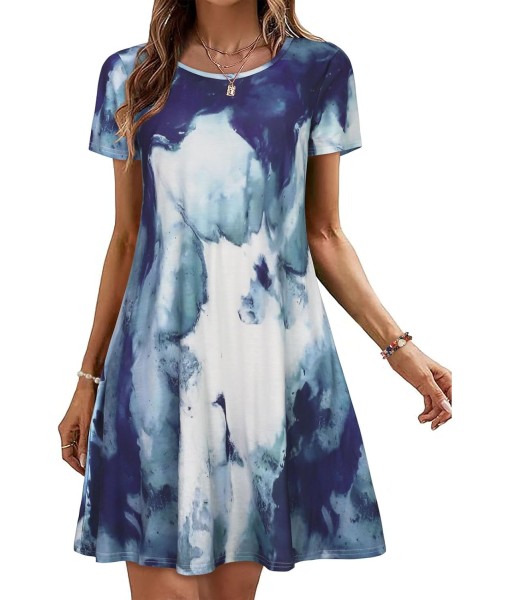 Summer Dresses for Women Casual Tshirt Short Sleeve Floral Sundress Beach Cover Ups with Pockets