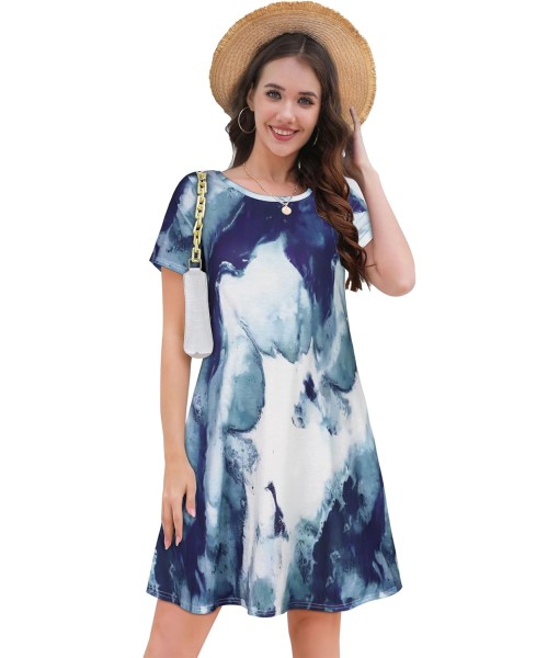 Summer Dresses for Women Casual Tshirt Short Sleeve Floral Sundress Beach Cover Ups with Pockets