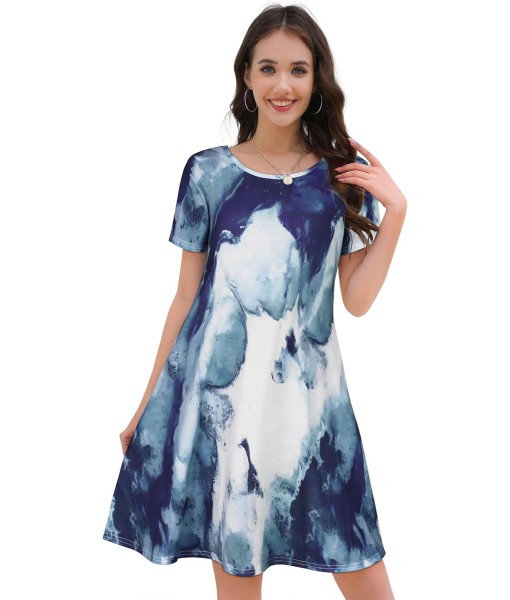 Summer Dresses for Women Casual Tshirt Short Sleeve Floral Sundress Beach Cover Ups with Pockets