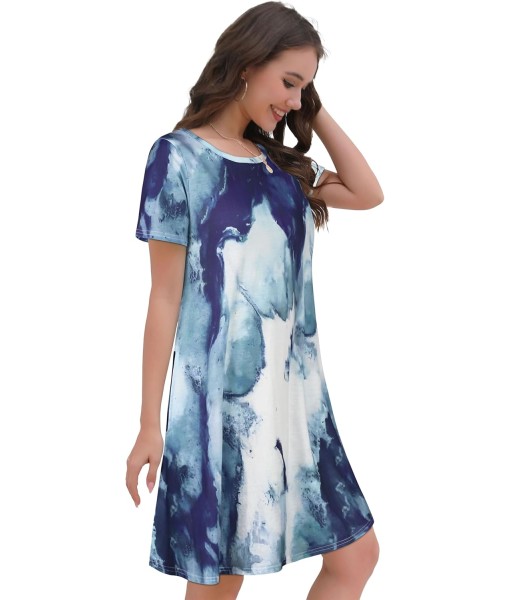 Summer Dresses for Women Casual Tshirt Short Sleeve Floral Sundress Beach Cover Ups with Pockets