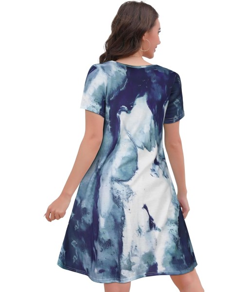Summer Dresses for Women Casual Tshirt Short Sleeve Floral Sundress Beach Cover Ups with Pockets