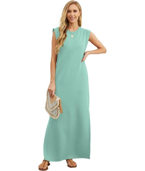 GRECERELLE 2025 Women Year-Round Casual Round Neck Loose Split Wrinkle-Free Long Maxi Vacation Dress with Pockets (XS-3XL)