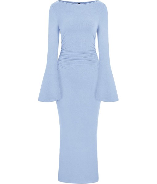 PRETTYGARDEN Maxi Dresses for Women 2025 Elegant Classy Fall Long Bell Sleeve Ruched Bodycon Fitted Cocktail Party Slit Dress