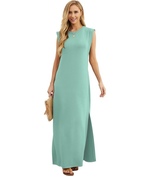 GRECERELLE 2025 Women Year-Round Casual Round Neck Loose Split Wrinkle-Free Long Maxi Vacation Dress with Pockets (XS-3XL)