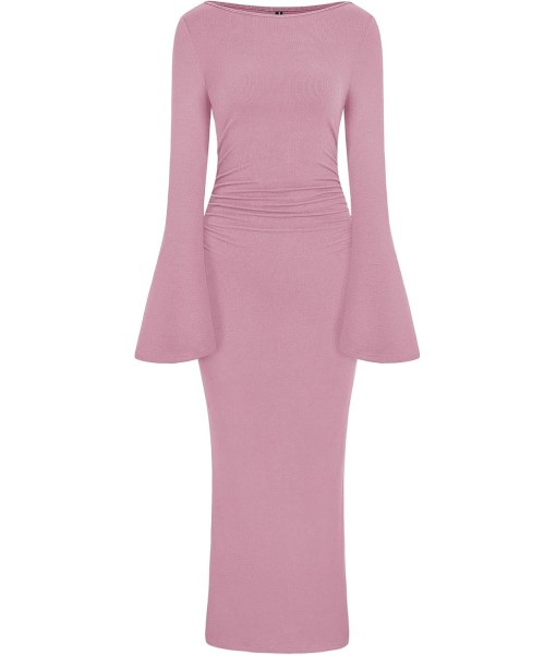 PRETTYGARDEN Maxi Dresses for Women 2025 Elegant Classy Fall Long Bell Sleeve Ruched Bodycon Fitted Cocktail Party Slit Dress