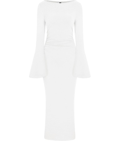 PRETTYGARDEN Maxi Dresses for Women 2025 Elegant Classy Fall Long Bell Sleeve Ruched Bodycon Fitted Cocktail Party Slit Dress