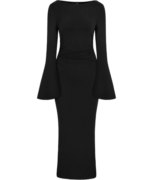 PRETTYGARDEN Maxi Dresses for Women 2025 Elegant Classy Fall Long Bell Sleeve Ruched Bodycon Fitted Cocktail Party Slit Dress