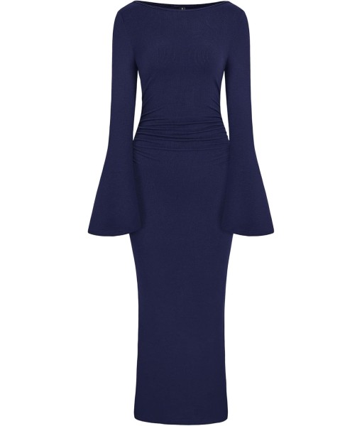 PRETTYGARDEN Maxi Dresses for Women 2025 Elegant Classy Fall Long Bell Sleeve Ruched Bodycon Fitted Cocktail Party Slit Dress
