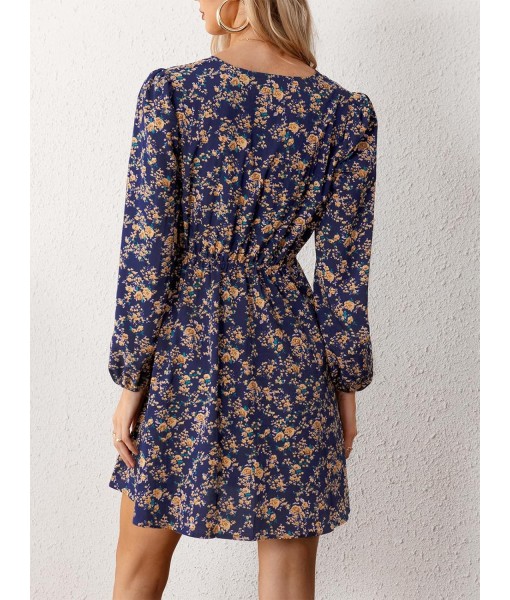 CUPSHE Women Floral Ruffle Summer Dress Surplice V Neck Long Peasant Sleeve Elastic Waist Flowy Casual Holiday Mini Dress