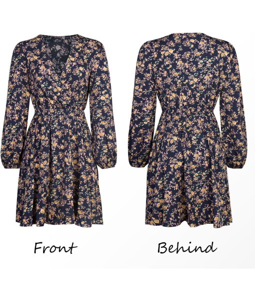 CUPSHE Women Floral Ruffle Summer Dress Surplice V Neck Long Peasant Sleeve Elastic Waist Flowy Casual Holiday Mini Dress