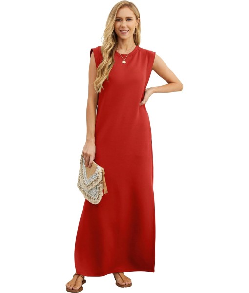GRECERELLE 2025 Women Year-Round Casual Round Neck Loose Split Wrinkle-Free Long Maxi Vacation Dress with Pockets (XS-3XL)