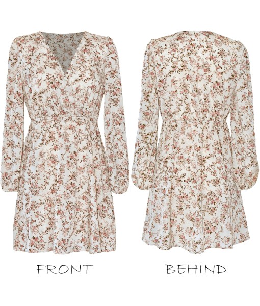 CUPSHE Women Floral Ruffle Summer Dress Surplice V Neck Long Peasant Sleeve Elastic Waist Flowy Casual Holiday Mini Dress