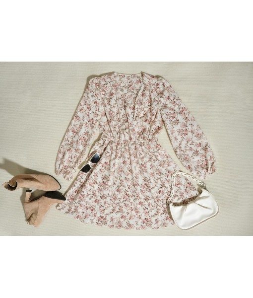 CUPSHE Women Floral Ruffle Summer Dress Surplice V Neck Long Peasant Sleeve Elastic Waist Flowy Casual Holiday Mini Dress