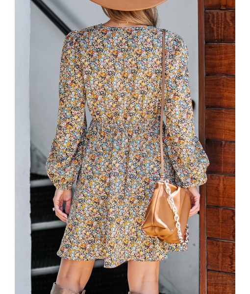 CUPSHE Women Floral Ruffle Summer Dress Surplice V Neck Long Peasant Sleeve Elastic Waist Flowy Casual Holiday Mini Dress