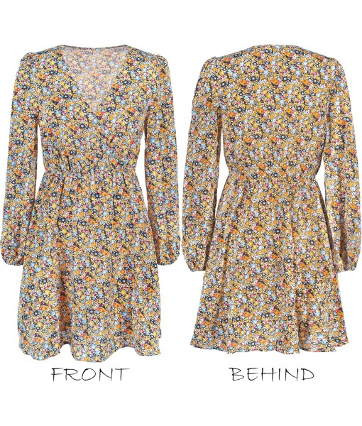 CUPSHE Women Floral Ruffle Summer Dress Surplice V Neck Long Peasant Sleeve Elastic Waist Flowy Casual Holiday Mini Dress