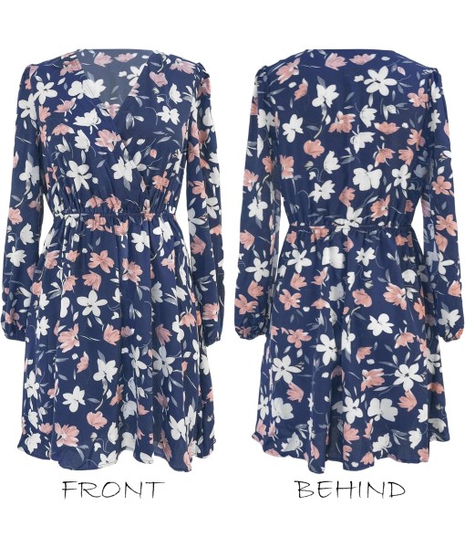CUPSHE Women Floral Ruffle Summer Dress Surplice V Neck Long Peasant Sleeve Elastic Waist Flowy Casual Holiday Mini Dress