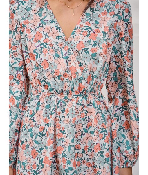 CUPSHE Women Floral Ruffle Summer Dress Surplice V Neck Long Peasant Sleeve Elastic Waist Flowy Casual Holiday Mini Dress