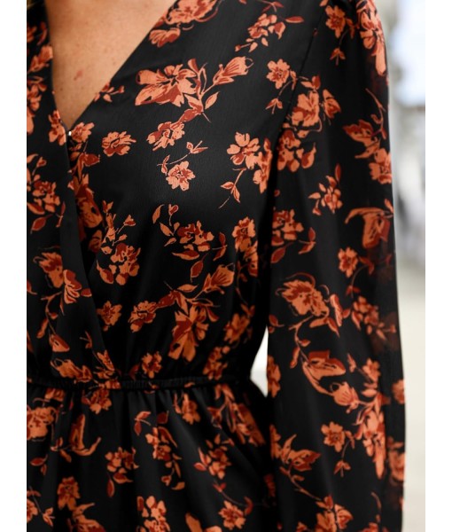 CUPSHE Women Floral Ruffle Summer Dress Surplice V Neck Long Peasant Sleeve Elastic Waist Flowy Casual Holiday Mini Dress