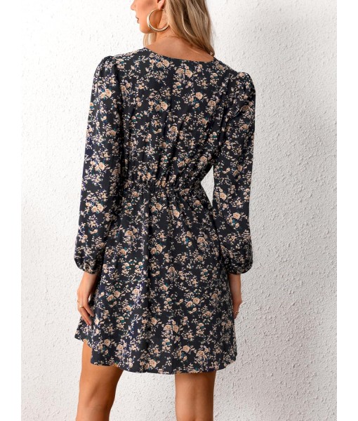 CUPSHE Women Floral Ruffle Summer Dress Surplice V Neck Long Peasant Sleeve Elastic Waist Flowy Casual Holiday Mini Dress