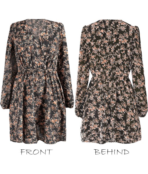 CUPSHE Women Floral Ruffle Summer Dress Surplice V Neck Long Peasant Sleeve Elastic Waist Flowy Casual Holiday Mini Dress