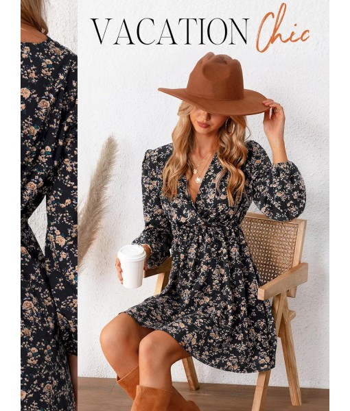 CUPSHE Women Floral Ruffle Summer Dress Surplice V Neck Long Peasant Sleeve Elastic Waist Flowy Casual Holiday Mini Dress