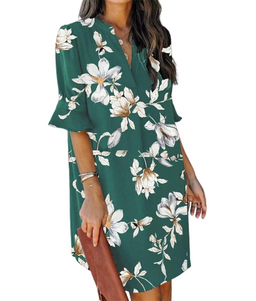 QACOHU Summer Dresses for Women V Neck Ruffle Short Sleeve Casual Shift Dress