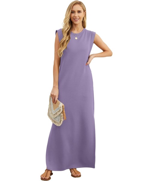 GRECERELLE 2025 Women Year-Round Casual Round Neck Loose Split Wrinkle-Free Long Maxi Vacation Dress with Pockets (XS-3XL)