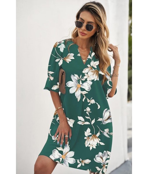QACOHU Summer Dresses for Women V Neck Ruffle Short Sleeve Casual Shift Dress