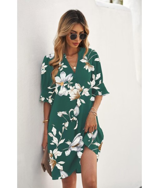QACOHU Summer Dresses for Women V Neck Ruffle Short Sleeve Casual Shift Dress