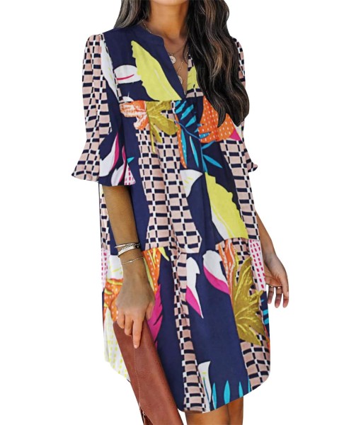 QACOHU Summer Dresses for Women V Neck Ruffle Short Sleeve Casual Shift Dress