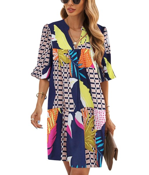 QACOHU Summer Dresses for Women V Neck Ruffle Short Sleeve Casual Shift Dress