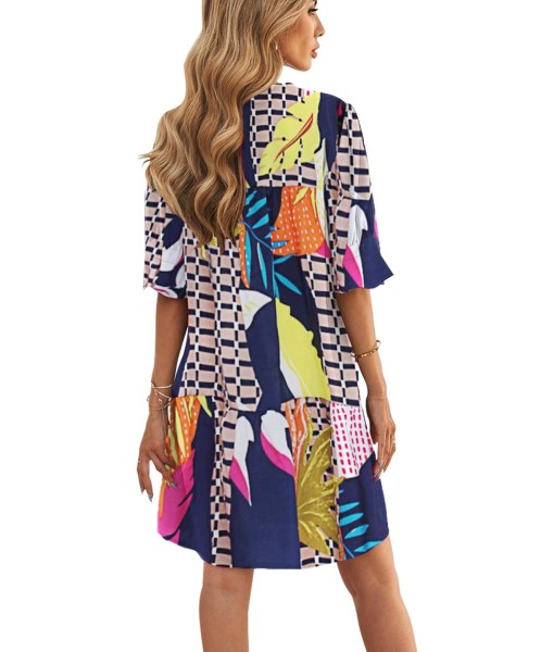 QACOHU Summer Dresses for Women V Neck Ruffle Short Sleeve Casual Shift Dress
