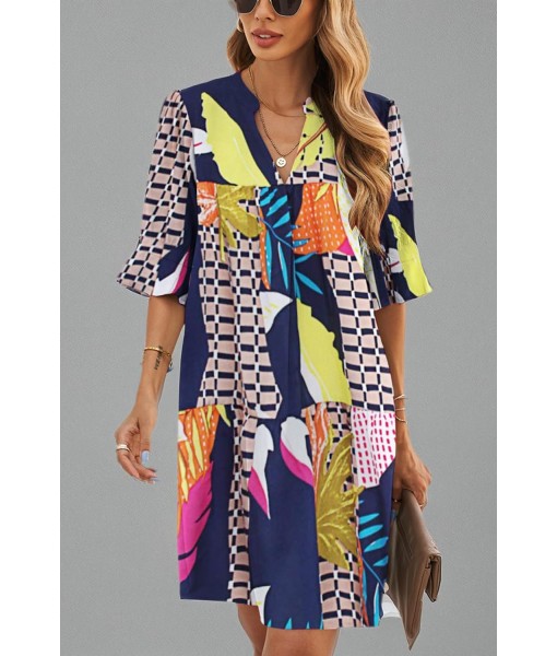 QACOHU Summer Dresses for Women V Neck Ruffle Short Sleeve Casual Shift Dress