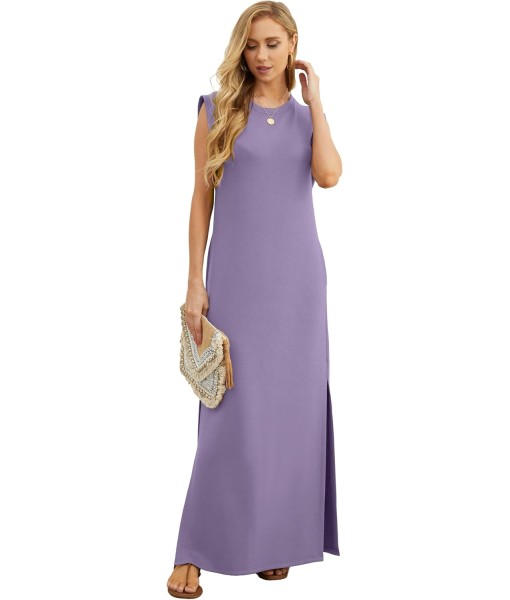 GRECERELLE 2025 Women Year-Round Casual Round Neck Loose Split Wrinkle-Free Long Maxi Vacation Dress with Pockets (XS-3XL)