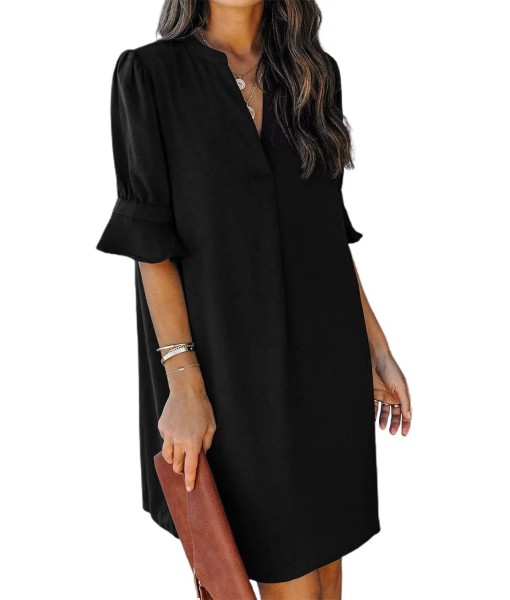 QACOHU Summer Dresses for Women V Neck Ruffle Short Sleeve Casual Shift Dress
