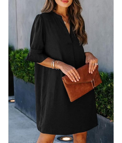 QACOHU Summer Dresses for Women V Neck Ruffle Short Sleeve Casual Shift Dress