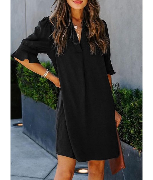 QACOHU Summer Dresses for Women V Neck Ruffle Short Sleeve Casual Shift Dress
