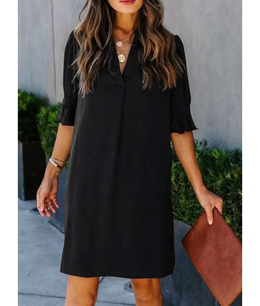 QACOHU Summer Dresses for Women V Neck Ruffle Short Sleeve Casual Shift Dress