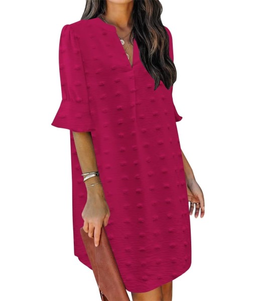 QACOHU Summer Dresses for Women V Neck Ruffle Short Sleeve Casual Shift Dress