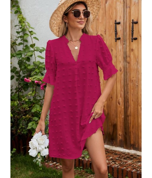 QACOHU Summer Dresses for Women V Neck Ruffle Short Sleeve Casual Shift Dress