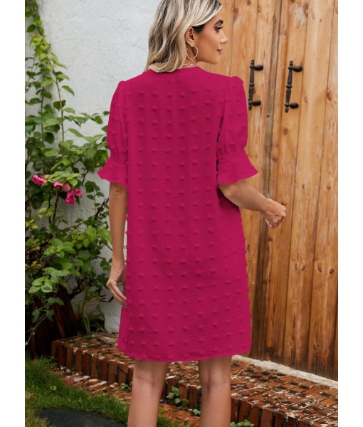 QACOHU Summer Dresses for Women V Neck Ruffle Short Sleeve Casual Shift Dress