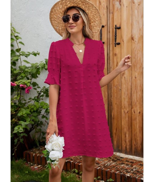 QACOHU Summer Dresses for Women V Neck Ruffle Short Sleeve Casual Shift Dress
