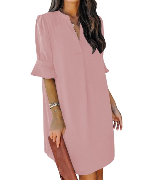 QACOHU Summer Dresses for Women V Neck Ruffle Short Sleeve Casual Shift Dress