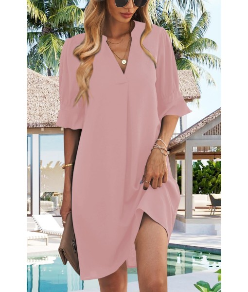 QACOHU Summer Dresses for Women V Neck Ruffle Short Sleeve Casual Shift Dress