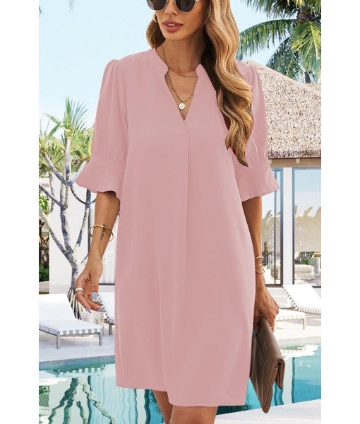 QACOHU Summer Dresses for Women V Neck Ruffle Short Sleeve Casual Shift Dress