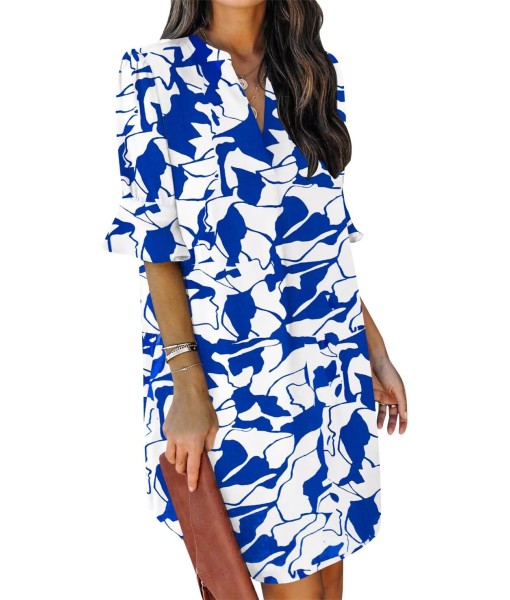 QACOHU Summer Dresses for Women V Neck Ruffle Short Sleeve Casual Shift Dress
