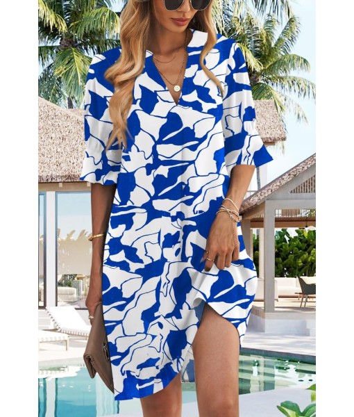 QACOHU Summer Dresses for Women V Neck Ruffle Short Sleeve Casual Shift Dress