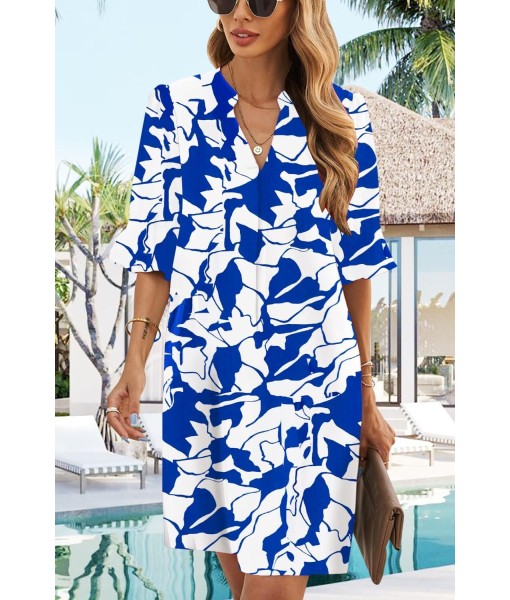 QACOHU Summer Dresses for Women V Neck Ruffle Short Sleeve Casual Shift Dress