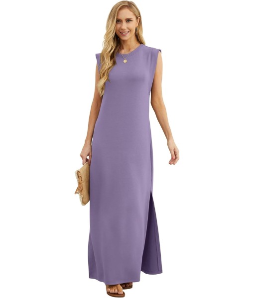 GRECERELLE 2025 Women Year-Round Casual Round Neck Loose Split Wrinkle-Free Long Maxi Vacation Dress with Pockets (XS-3XL)
