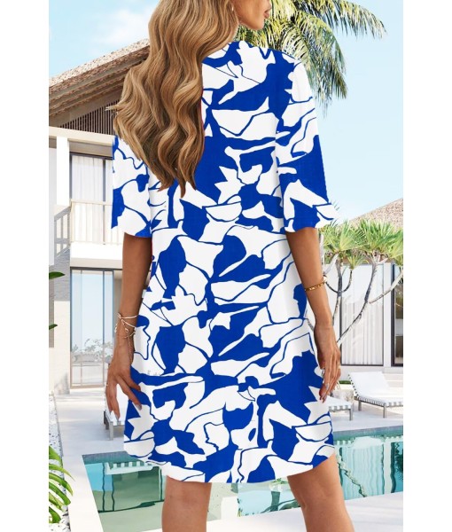 QACOHU Summer Dresses for Women V Neck Ruffle Short Sleeve Casual Shift Dress